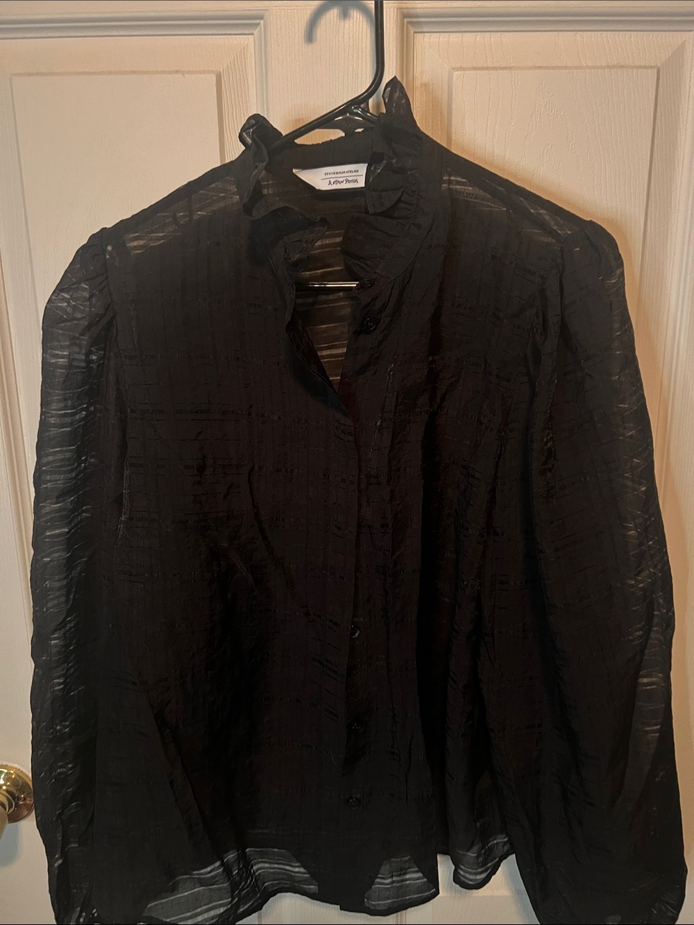 & Other Stories Black Ruffled-Collar Sheer Dress Shirt